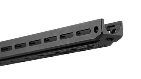 Close-up of ACC Elite Remington 700 SA RH Chassis System For Precision Rifle Stock Build, Durable Black Construction