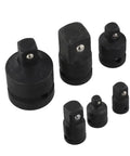 Six-Piece Socket Adapter Set For Pneumatic Drives And Ratchet Extensions displayed on white background.