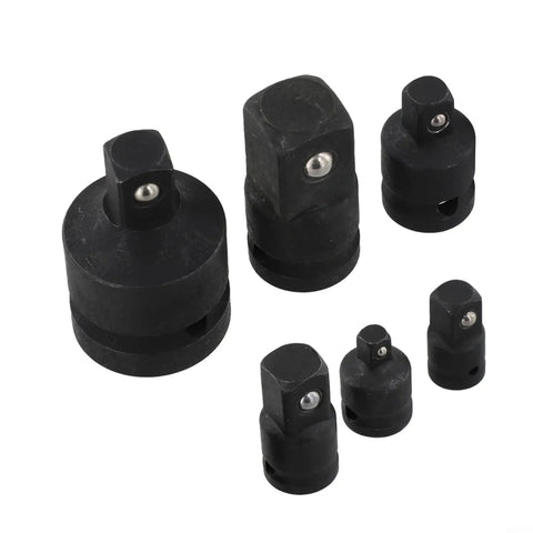 Six-Piece Socket Adapter Set For Pneumatic Drives And Ratchet Extensions displayed on white background.