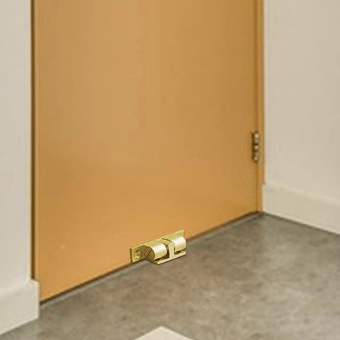 Adjustable Roller Ball Door Catch For Cabinets, Closets, And Wardrobes, Double Roller Hardware on wooden door, copper finish.