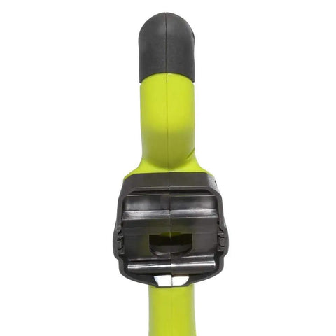 Lightweight Cordless String Trimmer And Edger With Slick Rotating Shaft For No Sweat Yard Work Compatible With 18 Volt Lithium Batteries Tool Only, close-up of handle.