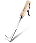 Crack Weeder 12 Inch Stainless Steel Crevice Tool With Ash Wood Handle L Shaped Sidewalk Weed Puller Spatula for garden use.