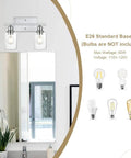 Chrome Finish 2 Light Industrial Indoor Wall Sconce For Bathroom Vanity With Clear Glass Shade Over Mirror Slick Metal Fixture Bulb Not Included Easy Install next to mirror with various bulb options shown