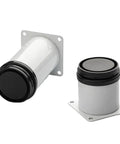 Adjustable Furniture Feet 4 Pack 50mm To 250mm White Stainless Steel Replacement Feet for Cabinets and Sofas, side view and top detail.