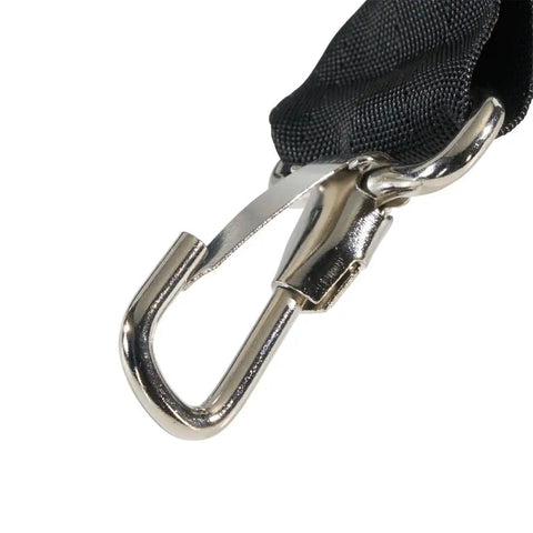 Silver clasp of Padded Adjustable Shoulder Strap For Tool Tote And 5003 Series Bags, 37 To 55 Inch, showing dual end fit design
