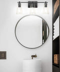 Vintage Industrial 3 Light Vanity Sconce In Black With Bubble Glass Shades, Durable Wrought Iron Wall Light for Bathroom