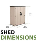 Dimensions of Vertical Storage Shed Desert Sand With Lockable Doors And Weather Resistant Resin Panels