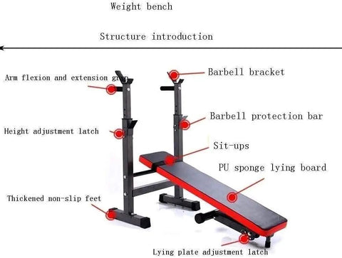 Diagram of All In One Sit Up Bench For Home Gym Weightlifting Bench With Foldable Frame And Non Slip Base showing its features.