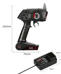 2.4G 3CH AFHS Radio Remote Control Transmitter with Receiver for RC Car and Boat, showing dimensions and built-in antenna