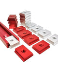 Premium Aluminum T Track Router Kit with M6 M8 slot nut jigs for woodworking, red silver sliders on white background