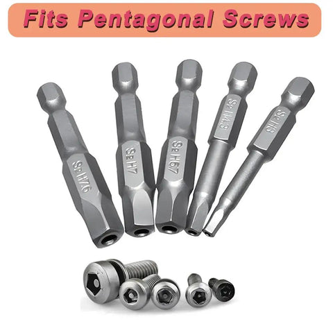 Magnetic Pentagon Head Screwdriver Bits Set Delivering A Heavy Duty Grip 10 Piece Security Drill Bits Quarter Inch Hex Shank Tamper Proof Driver Tool, S2 steel bits for pentagonal screws.