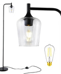 Industrial Black Floor Lamp For Living Room And Bedroom With Champagne Glass Shade Tall Farmhouse Style Standing Lamp With E26 Bulb Included Pedal Foot Switch And Five Point Nine Foot Cord