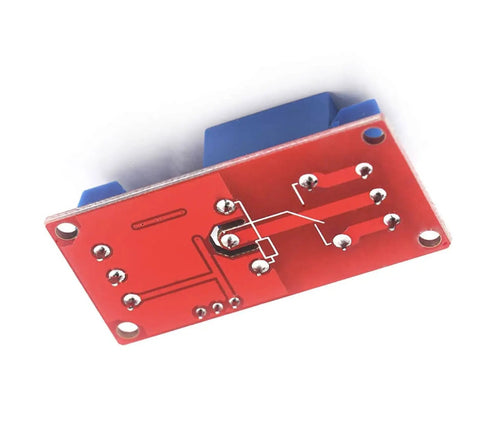 Back view of One Channel 5V Relay Module for Arduino Raspberry Pi PLC Home Automation with visible circuitry and blue housing.