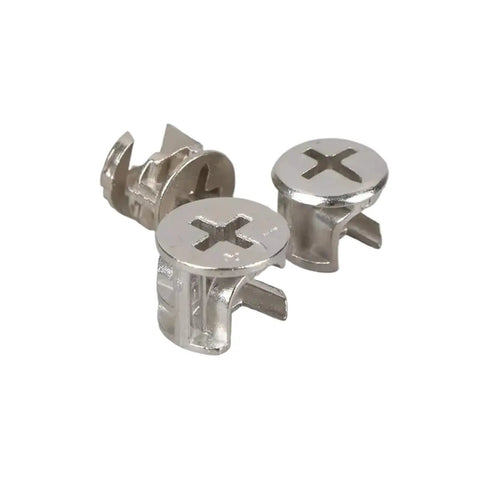 Three In One Thickening Connector Eccentric Wheel For Furniture Hardware, zinc alloy, nickel plated, close-up view of three pieces