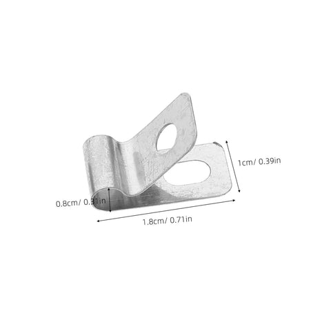 Single stainless steel wire clip with dimensions for 4mm welded wire, part of 100Pcs Stainless Steel Fence Wire Clips And Heavy Duty Clamps For Securing 4mm Welded Wire To Wood And Vinyl Fences Weather Resistant Quick Install Farm Fencing Must Haves.