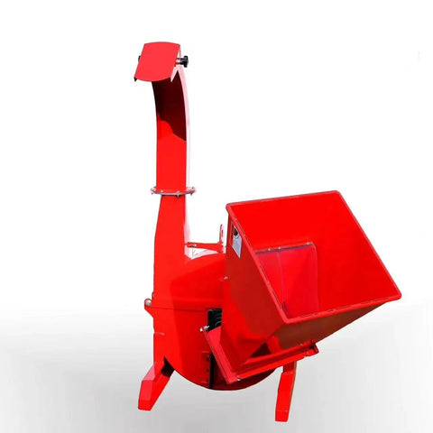 PTO Wood Chipper 3 Point Shredder Mulcher Tractor Attachment with red body, reversible hardened tool steel blades, and air vents.