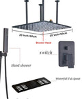 20 Inch Ceiling Mounted Rain Shower System Heavy Duty Pressure Balanced Mixer Valve and Handheld Sprayer with Waterfall Tub Spout.