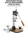Manual Leverage Espresso Coffee Maker With 16 Bar Hand Pressure Pump Built From Tough 304 Stainless Steel for easy cleanup.