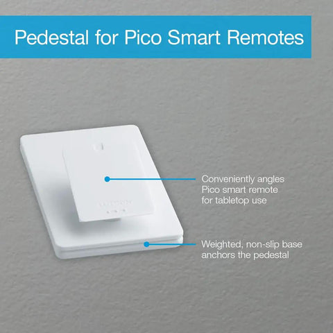 Smart Lighting Pedestal for Pico Remote With Weighted Non Slip Base, Angled Tabletop Stand in White on grey surface