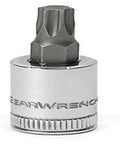 Three Eighths Drive Torx Bit Socket T40 With S2 Steel Inserts, Heat Treated Socket Bases, Knurled Ring For Easy SAE And Metric Identification