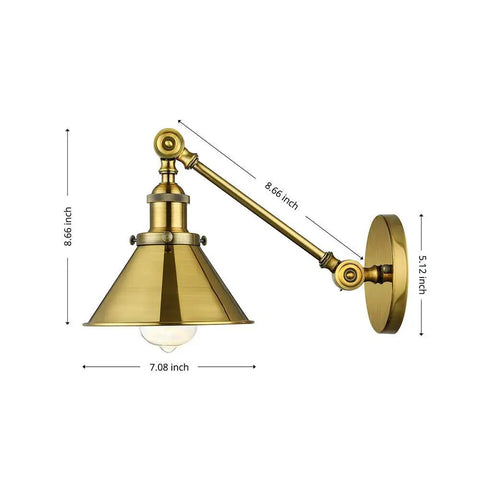 2 Pack Swing Arm Wall Light With Adjustable Brass Finish Sconce And Cone Shade Industrial Vintage Wall Lamp Mounted Lighting Fixture