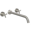 Wall Mounted Tub Filler Faucet With Two Handles, Brushed Nickel Finish, Extra Long 13 Inch Spout, Brass Rough In Valve