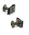 Hardcore Rock Solid Auto Tape Clips And Self Tapping Screws Kit With Slick Zinc Plated Bolts For Bumper Fender Dash Trim And Side Skirt Fastening Jobs multi-angle view of zinc coated screws and clips.