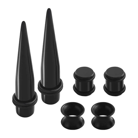 All In One Ear Stretching Kit 14G To 00G With 50 Pieces Acrylic Tapers Silicone Tunnels Plugs Gauges Expander Set For Piercing Jewelry For Men And Women Starter Pack, black acrylic tapers and plugs
