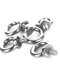 Five Piece Set M8 Ring Eye Bolts In Stainless Steel 304 Heavy Duty Eyebolts With M8 X 1.25 Thread 20mm Ring Inner Diameter And 45mm Overall Height For Machinery Lifting And Rigging, shown from a top angle.