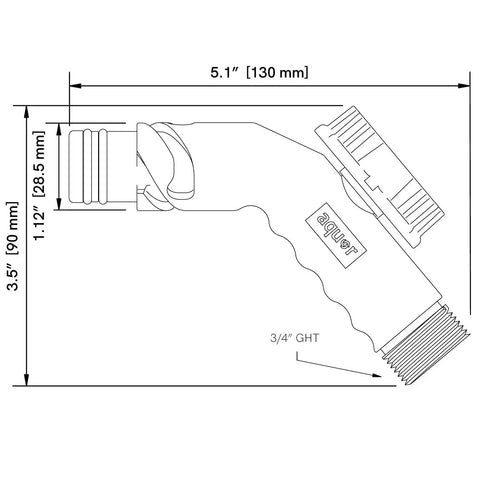 Technical diagram of Removable Outdoor Faucet Hose Connector with Quick Connect, showcasing dimensions and 3/4 inch GHT thread.