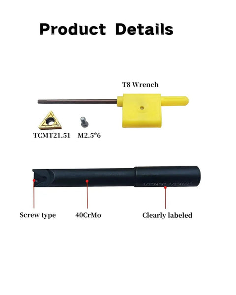 Half Inch Boring Bar Set For Precise Internal Lathe Machining Shop Ready Pro Grade Kit with T8 wrench and labeled shank