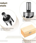 Premium Eight Piece Wood Plug Cutter Set Featuring Four Straight And Tapered Cork Drill Bits Heavy Duty Carbon Steel Gear for easy storage in wooden box.