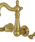 8 Inch Center Wall Mount Bathroom Faucet in Brushed Brass Solid Brass Construction Drip Free Ceramic Disc Cartridge 3 Hole Installation
