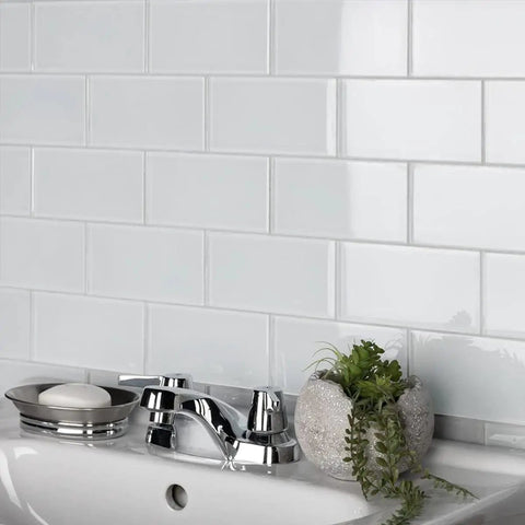 72-Piece Peel And Stick Glass Tile Set For Kitchen And Bathroom Backsplash 3X6 Subway Style Self Adhesive White Gloss Finish