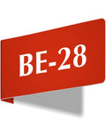 Heavy Duty Horizontal Warehouse Aisle Signs Custom Engraved L Shaped Rack Markers With Kickass Durable ABS Plastic Build Pre Drilled Mounting Holes Ready To Hang Made In Usa, red sign labeled BE-28.