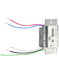 24V Tape Light Driver And Dimmer Power Supply White Best Bet For Direct Wire LED Tape In Wall Install In Standard Single Or Multi Gang Boxes Discreet White Housing Fits Junction Boxes For Under Cabinet And Cove Lighting. White in-wall LED tape dimmer with wiring leads and metal mounting plate.