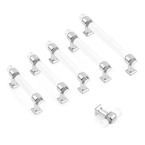 5 Inch Center To Center Polished Chrome Cabinet Pulls Set Of 5 With Clear Acrylic Inserts Zinc Alloy Handles displayed on white background