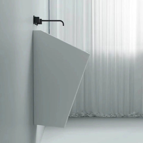Upgrade Your Washroom Fast With This Heavy Duty Wall Mount Basin Sink Made From Solid White Ceramic And A Sleek Marble Glaze That Wipes Clean In Seconds And Saves You Major Trouble Every Time. Modern wall mount sink angle showing sleek design.
