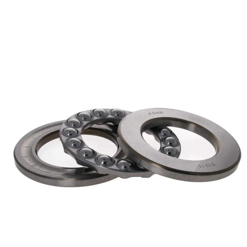 Three steel thrust ball bearings, 55x90x25 mm, single-row, front view with visible balls