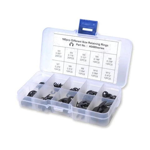 Durable Metal E Clip Assortment Kit With 147 Pieces And Sizes From 2mm To 12mm Portable Grab And Go Organizer Case open view