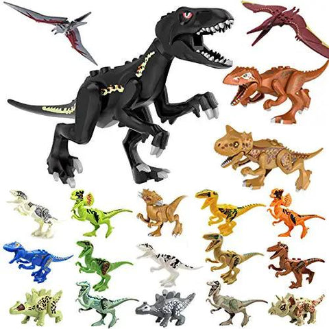 20 Piece Dino Figures Set For Jurassic World Building Blocks with T-Rex, Velociraptor, Triceratops, Pterodactyl, and more mini dinosaurs