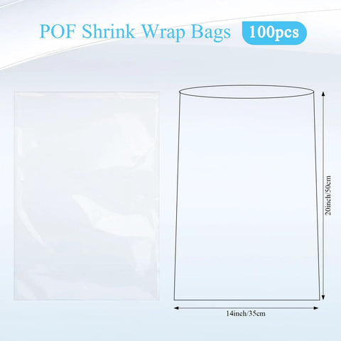 Heat Shrink Wrap Bags 100 Pack 14 X 20 Inch Crisp Clear POF Film Odorless Sealing Zero Hassle Packaging For Gift Wrapping Bottle Storage Craft Projects Dustproof Shoe Cover Snug Seal