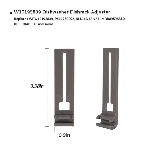 W10195839 dishrack adjuster dimensions 3.38in x 0.9in for Dishwasher Top Rack Parts Kit Six Pack W10350376 W10195839 W10195840 Replacement For Whirlpool Kenmore Elite 665 And More Includes Top Rack Adjusters And Rack Positioners