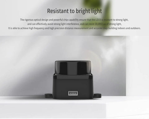 TOF LiDAR Sensor With 360 Degree Omni Directional Laser Scanning Anti Glare Up To 60000 Lux 5000 Hz Ranging 12 Meter Range Supports ROS And ROS2 High Precision Time Of Flight For Robotics Pros, front view.