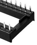 Close-up of DIP IC Socket Adaptor 24 Pin Dual Row 2.54mm Pitch Socket With 15.24mm Row Spacing, black plastic and silver tone pins.