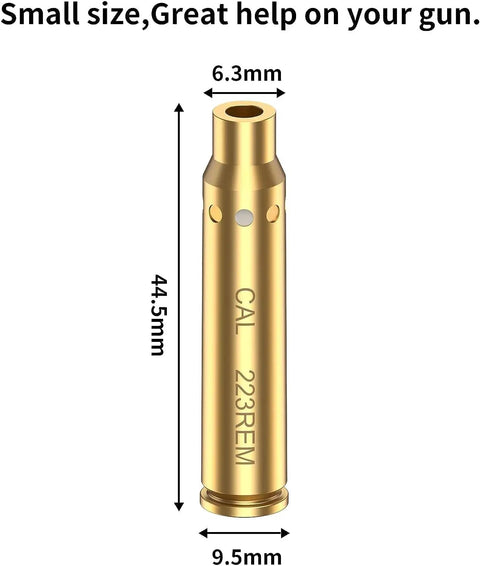 Laser Bore Sighter For 223 5.56mm Rifles Red Dot Boresighter With Brass Construction and Measurements Diagram