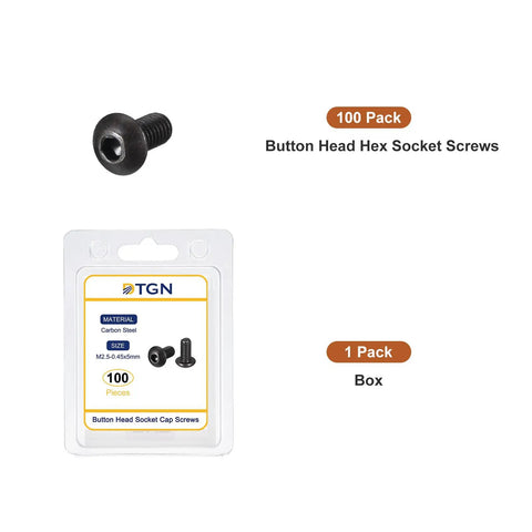 Solid As A Rock M2.5 Carbon Steel Button Head Socket Cap Screws 100 Pack displayed in packaging with screw detail.