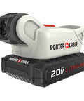 Hardcore 20 Volt Max Cordless Power Tool Combo Kit Four Piece Set With Two Rechargeable Batteries Quick Charger Circular Saw And Drill Driver front view of 20V battery from Porter Cable.