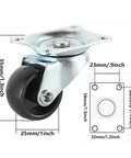 12 Pack 1 Inch Swivel Caster Wheels With Rubber Base And Precision Ball Bearings, top view with dimensions and metal plate.