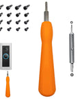 All In One Doorbell Screwdriver Kit With 20 Security Screws For Battery Swaps And WiFi Reset Fits Video Doorbells 1 2 3 3 Plus 4 Pro Elite Includes Double Ended Torx T6 And T15 Tool, orange handle, screws, video doorbell tool.